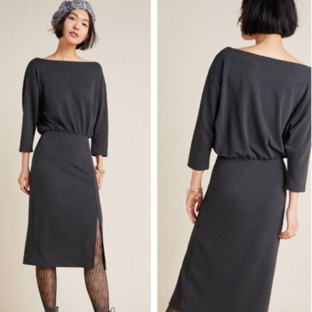 Anthropologie Grey Column Boat Neck Midi Dress Size Medium M